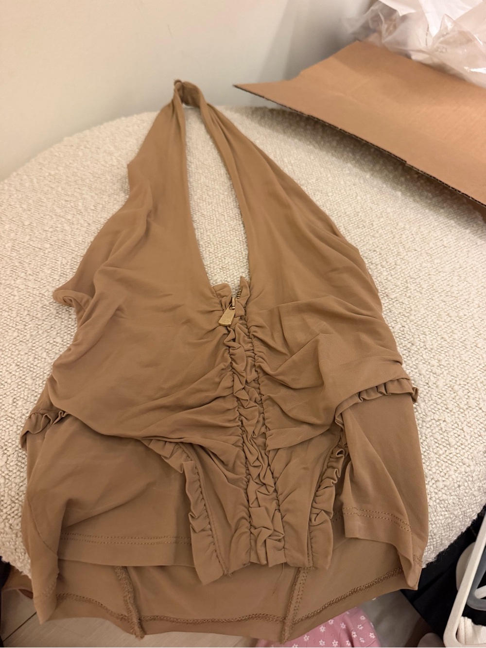PINKO Womens Tan Halter Ruched Top